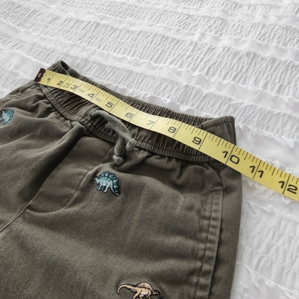 Janie and Jack Dinosaur Pants Kids Size 6 Olive Green Embroidered Chino Playwear - Picture 3 of 12